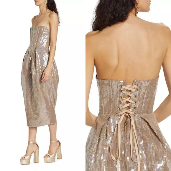 NWT Bronx and Banco Maraya Sequin Corset Midi-Dress Size L $960 - Picture 2 of 9
